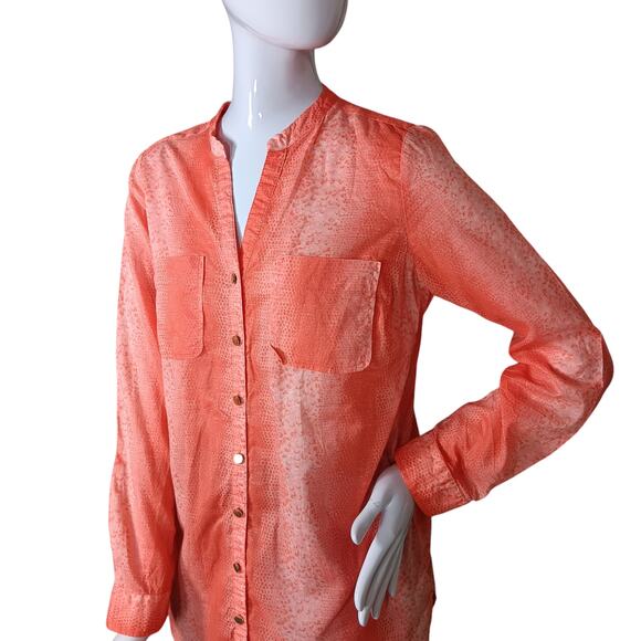 Jaclyn Smith Tunic Size Medium Orange Snake Print Button Down Long Sleeve Pocket - Picture 2 of 10